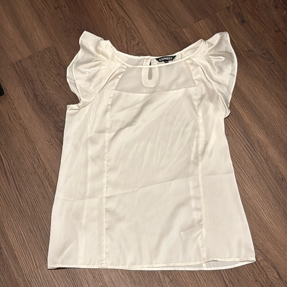 Express off-white/cream flutter sleeve silky smooth flowy blouse,